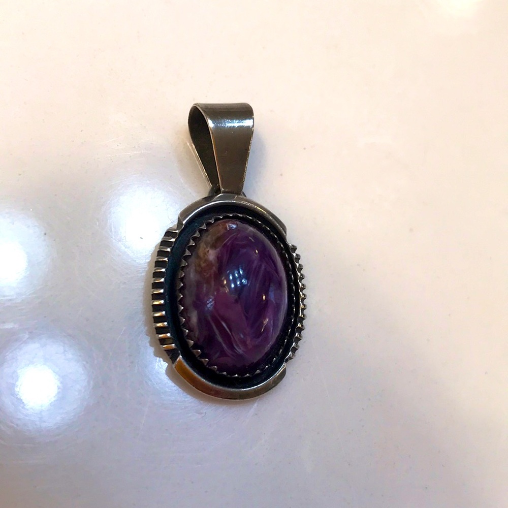Purple Natural Stone Pendant- Sterling Silver